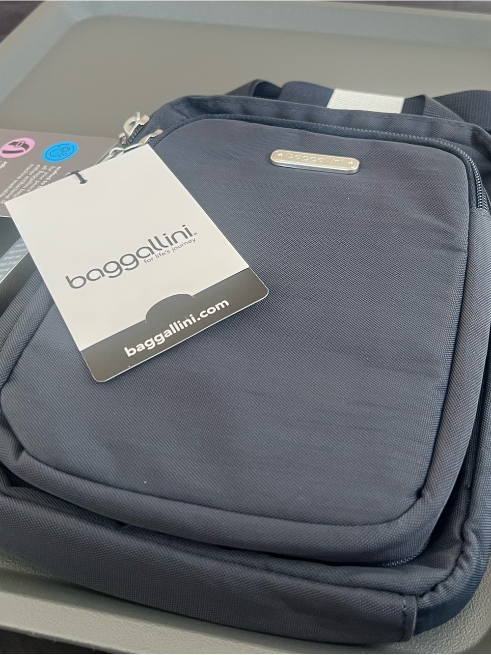 Baggallini Dual Zipper RFID  Navy Crossbody Bag NWT